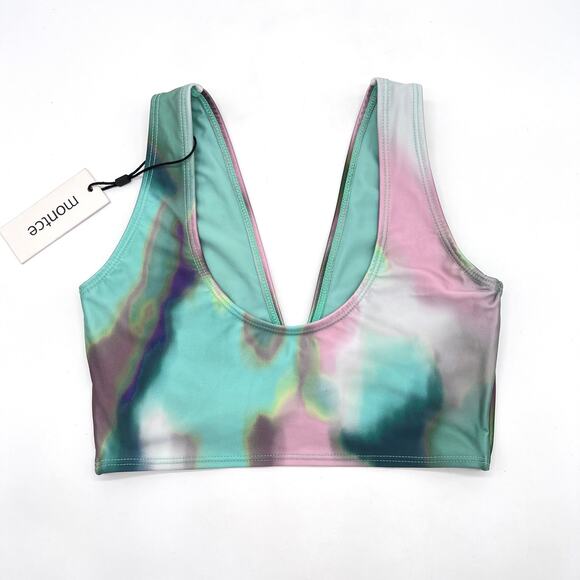 MONTCE Kim Variation Surf Top Womens XS Silk Dye Bikini Green Pink Blue NEW - Picture 6 of 14